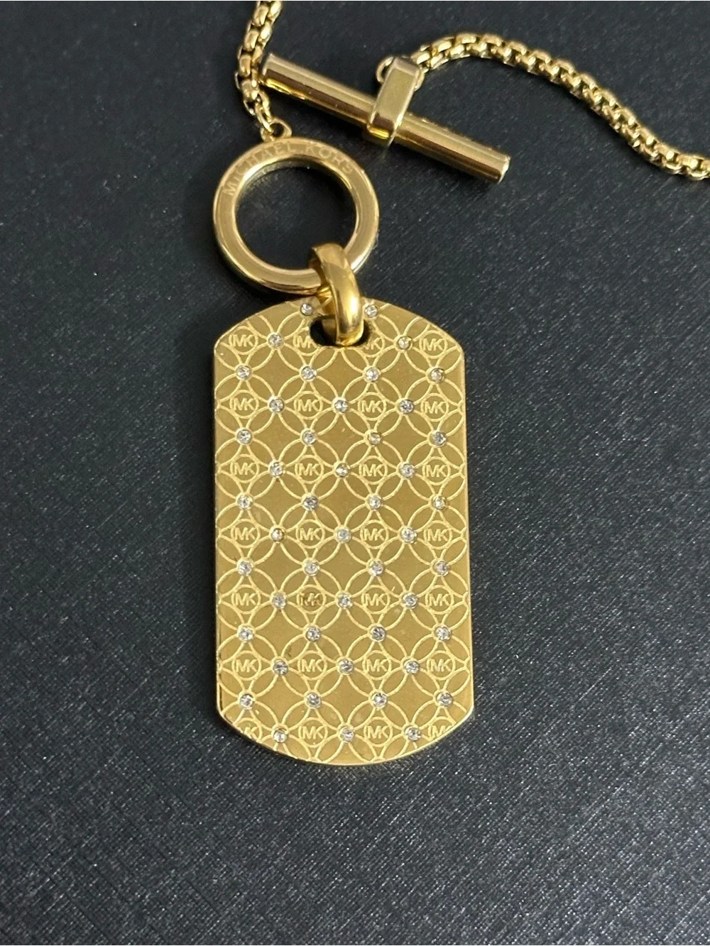 Michael Kors Gold Patterned Dog Tag Toggle Necklace